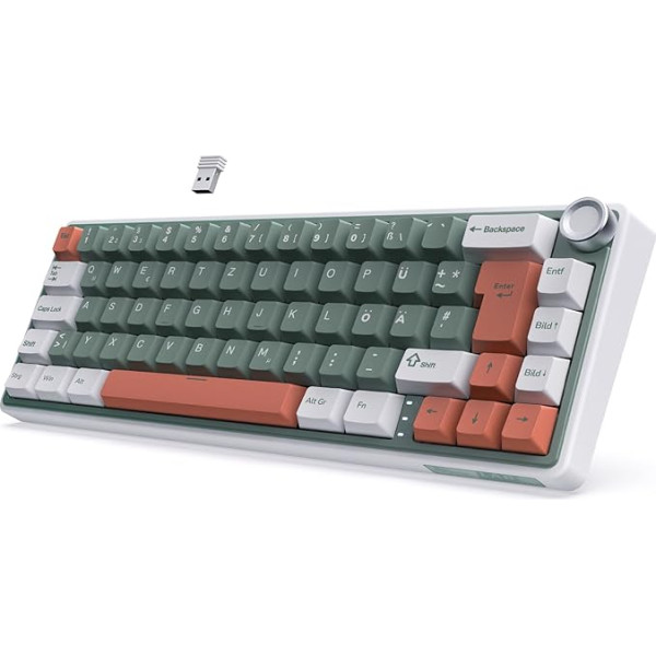 RK ROYAL KLUDGE R65 spēļu tastatūra 60% ar pogu, blīve Mehāniskā tastatūra Bezvadu Bluetooth/2.4G/USB-C RGB PBT taustiņi QWERTZ, Hot Swap Linear Switch