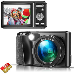 Hojocojo Digitālā kamera, 4K 48MP autofokusa fotokamera ar 32GB atmiņas karti, 18X digitālā tālummaiņa, kompaktā kamera, 3,0 collu IPS ekrāns pusaudžiem, iesācējiem un pieaugušajiem