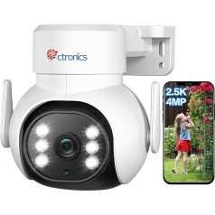 ctronics 690 Camera 2.5K 4MP āra novērošanas kamera WiFi 2.4/5GHz, PTZ IP kamera ar automātisku izsekošanu, 30 m krāsu nakts redzamības 2560 x 1920, divvirzienu audio (1, balta)