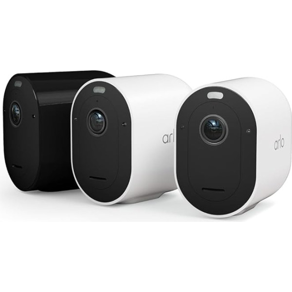 Arlo Pro 5 WLAN āra novērošanas kamera, 2K UHD, 3 kameru komplekts, balta (2) - melna (1), uzlabota krāsu nakts redzamība, 160° skata leņķis, divvirzienu audio, ar 30 dienu droša plāna pārbaudes periodu