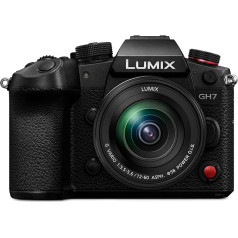 Panasonic Lumix DC-GH7ME 25,2 MP Open Gate, C4K/4K 4:2:2 60/50p video, fāzes hibrīda AF, aktīvā IS, LUT, 32 bitu peldošais audio, OLED skatu meklētājs, rotējošs monitors, melns, ar objektīvu H-FS12060