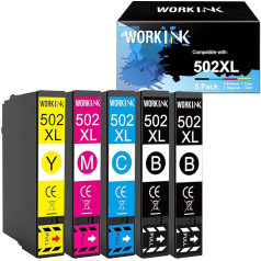 WorkInk 502XL kasetnes saderīgas ar Epson 502 502XL Epson Workforce WF-2860 WF-2860DWF WF-2865 WF-2865DWF Expression Home XP-5100 XP5100 XP-5105 XP-5105 XP5105 (5 iepakojumos)