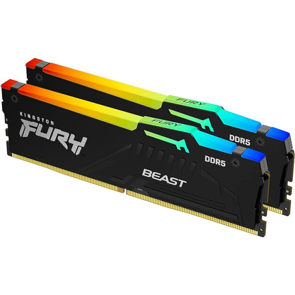 Kingston Fury Beast Black RGB 32GB (2x16GB) 5200MT/s DDR5 CL36 DIMM galddatora spēļu atmiņas komplekts ar 2- KF552C36BBEAK2-32