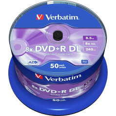 Verbatim DVD+R Double Layer Matt Silver 8.5GB, 50 gab., 50 gab. iepakojumā, DVD mulinstrumenti, 8-fache Brenngeschwindigkeit & Hardcoat Scratch Guard, mulinstrumenti DVD-R, DVD lasāmviela