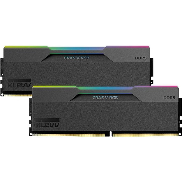 KLEVV CRAS V 32GB (2x16GB) DDR5 RGB spēļu operatīvā atmiņa 6400MT/s PC5-51200 bez bufera, bez ECC 1.35V CL32 atmiņas moduļu komplekts