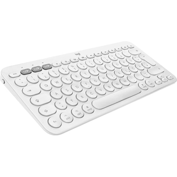 Logitech K380 Multidevice Bluetooth tastatūra Mac, plāna un kompakta, viegli pārslēdzama līdz 3 ierīcēm, macOS/iOS/iPadOS, itāļu QWERTY izkārtojums, balta, spāņu izkārtojums