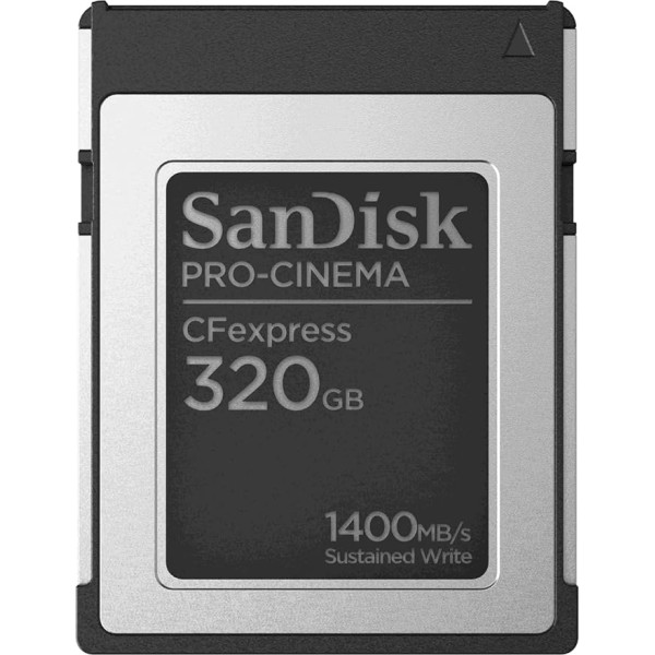 SanDisk PRO-CINEMA 320GB CFexpress B tipa atmiņas karte (izmantošanai ar CFexpress tehnoloģiju kinokamerām, 8K ieraksti, līdz 1700MB/s nolasīšana, izturība pret kritieniem līdz 1 metra augstumam)