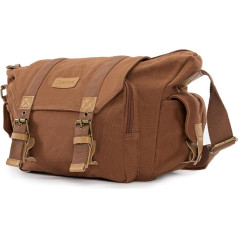 Cwatcun Camera Bag Lightweight Vintage ūdens izturīgs audekls triecienizturīgs kamera plecu Messenger Bag saderīgs ar Canon Sony Nikon DSLR SLR (brūns) Brown M kameras soma, brūna, Kameras gadījumā