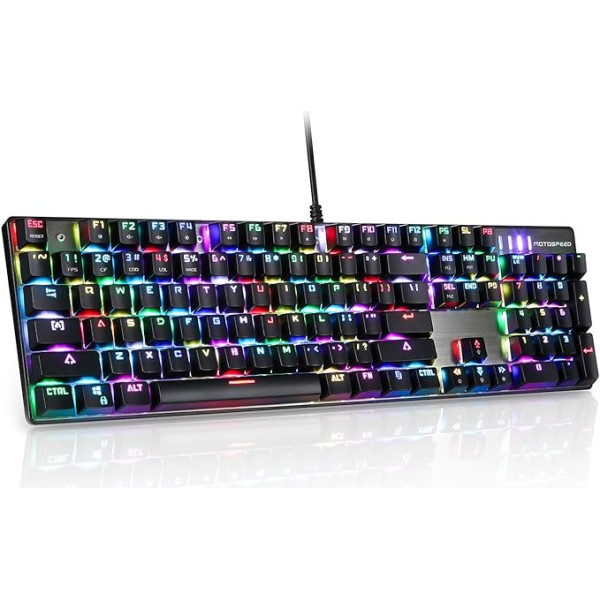 MOTOSPEED CK104 Mehāniskā spēļu tastatūra Blue Red Switch 104 taustiņi ar LED apgaismojumu Alumīnija USB vadu spēļu tastatūra spēlēm un rakstīšanai, piemērota Mac un Windows Black