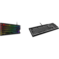 HyperX HX HX-KB7RDX-DE Alloy Origins Core, RGB mehāniskā spēļu tastatūra, bez taustiņiem, sarkani slēdži, melni un pūkaini taustiņi - pilns taustiņu komplekts - ABS - DE izkārtojums - OEM profils - melna