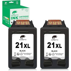 COLORETTO atjaunota tintes kasetne, kas paredzēta HP 21 XL (2 melnas krāsas) 3940 D1530 F2280 D2360 D2460 Officejet 4315 PSC 1410