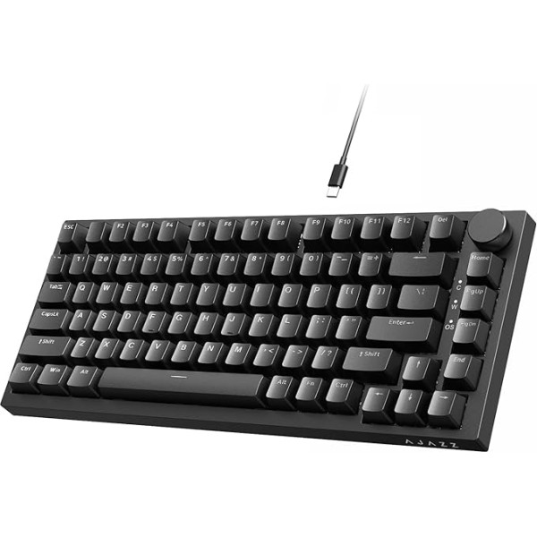 AJAZZ AK820 75% TKL vadu mehāniskā tastatūra, Hot Swap sarkanais slēdzis, blīvslēgu komplekts, balta gaisma, 82 taustiņi ar CNC skaļuma regulēšanu, Poron putas, OEM PBT taustiņu vāciņi PC/WIN/MAC - melna