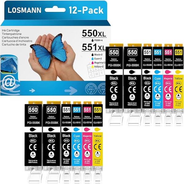 LOSMANN 550 551 XL kasetnes saderīgas ar Canon PGI-550 XL CLI-551 XL priekš Pixma MX725 MX925 MX920 MG5650 MG5550 MG6650 iP7250 iX6850 iP7200 MG5400 MG63 50 50 MG450 MG5450 MG7150 MG7500