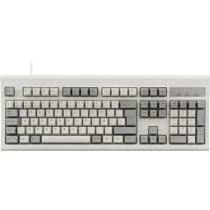 perixx PERIBOARD-106M Retro vadu USB tastatūra operētājsistēmai Windows - Ergonomiski izliektie taustiņi, krāsa Retro, klasiska pelēka/balta, beļģu AZERTY