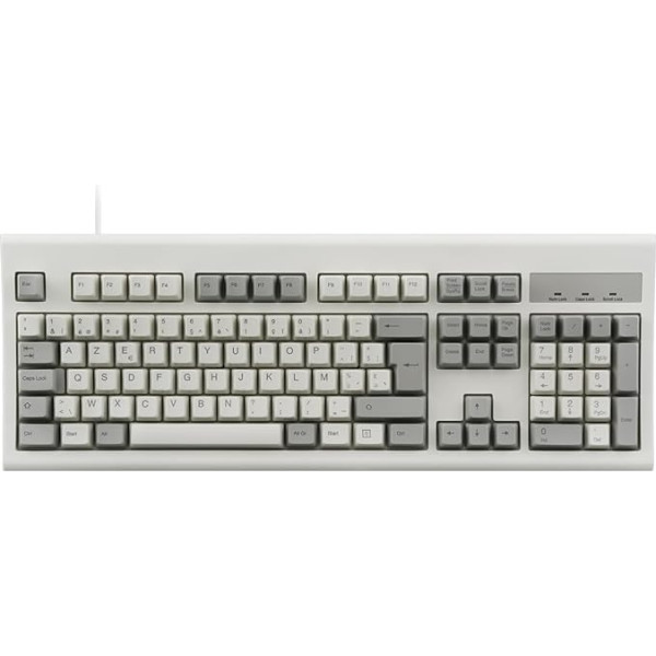 perixx PERIBOARD-106M Retro vadu USB tastatūra operētājsistēmai Windows - Ergonomiski izliektie taustiņi, krāsa Retro, klasiska pelēka/balta, beļģu AZERTY