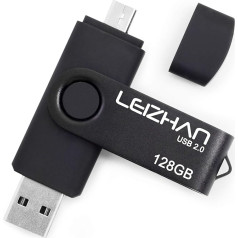 LEIZHAN Flash Drive U-Stick Micro 128 GB USB 2.0 Memory Stick Dual USB Drive Connection for Android Smartphone Tablets & Computers (128 GB, Black)