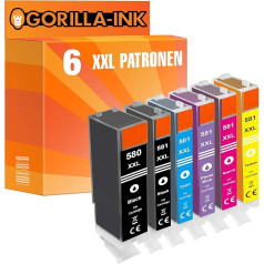 Gorilla-Ink 6 kasetnes, kas aizstāj Canon PGI-580 XXL CLI-581 XXL | Saderīgs ar Pixma TS 6351 8120 8150 8151 8152 8220 8240 8241 8242 8250 8251 8252 8350 8350 8351 8352 9150 9155