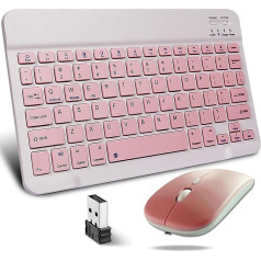 KeautFair Portatīvā bezvadu Bluetooth tastatūras un peles komplekts Dual QWERTY izkārtojums Uzlādējams bezvadu klusais 1200DPI regulējams ceļojuma Windows/iOS/Android PC/Laptop/iPad/Smartphone (rozā)