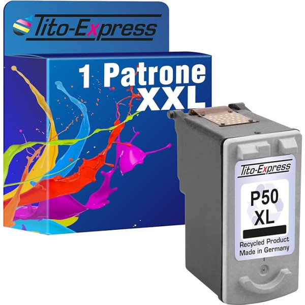 Tito-Express Platinum Series 1 kasetne, kas saderīga ar Canon PG-50 XL melno 25 ml | IP-2200 MP-150 MP-160 MP-170 MP-180 MP-450 MP-450X MP-460 MX-300 MX-300 MX-310