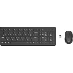 HP 150 Bezvadu tastatūra un pele 2,4GHz LED indikatora taustiņu bloķēšana 12 īsceļu taustiņi Plug and Play optiskā sensora pele ar 1600 DPI, saderīga ar Windows 10 un 11, melna