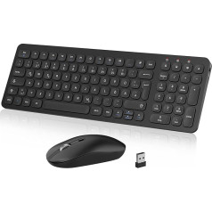 PINKCAT bezvadu tastatūras un peles komplekts, 2.4G ergonomiska bezvadu tastatūras un peles kombinācija, QWERTZ izkārtojums (vācu valodā), Windows 10/8/7/Vista/XP, melns