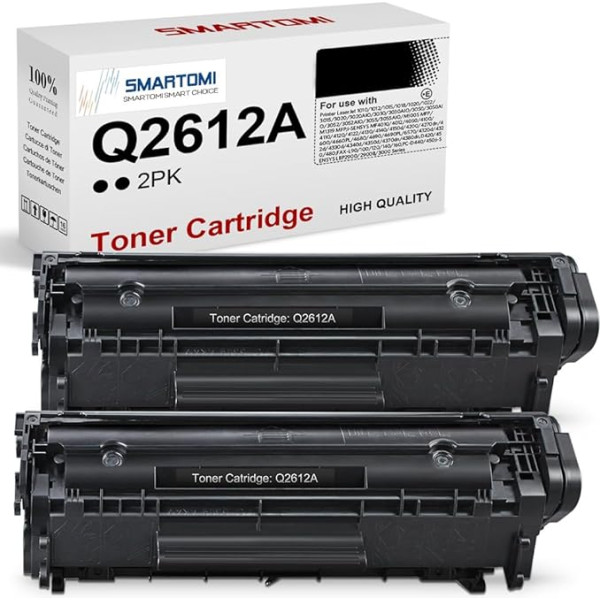 SMARTOMI Q2612A toneris (2 x melns) saderīgs ar HP 12A Q2612A priekš HP Laserjet 1010 1012 1015 1018 1020 1022 1022n 1022nw 3015 3020 3030 3050 3052 30 055 M1005 M1319 M1319f