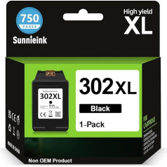 Sunnieink 302 Printera kasetnes Black XL, 302 XL Black Savietojams ar HP 302 Black, 302XL kasetnes priekš Envy 4527 4520 4523 OfficeJet 3832 4650 3831 3835 5232 4658 5230 DeskJet 3630 3636 3639 10