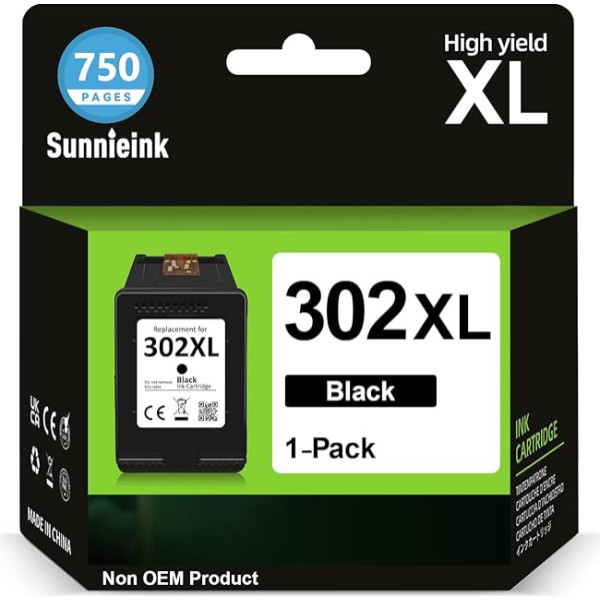 Sunnieink 302 spausdintuvo kasetės Black XL, 302 XL Black Suderinamos su HP 302 Black, 302XL kasetėmis, skirtomis Envy 4527 4520 4523 OfficeJet 3832 4650 3831 3835 5232 4658 5230 DeskJet 3630 3636 3639 10