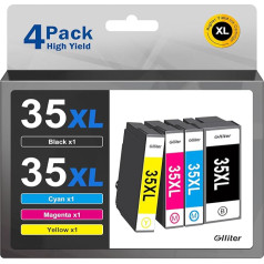 Glliter 35XL printeru kasetnes, kas aizstāj Epson 35XL Multipack saderīgas ar Workforce WF-4720DWF WF-4725DWF WF-4725DWF WF-4730DTWF WF-4740DTWF (1 melna, 1 ciāna, 1 magenta, 1 dzeltena)