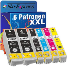 Tito-Express Platinum Series 6 XXL kasetnes, kas saderīgas ar Epson T2621 T2631 T2632 T2633 T2633 T2634 26XL | Epson Expression Premium XP 510 520 600 605 610 615 615 620 625 700 710 720 800 810 820