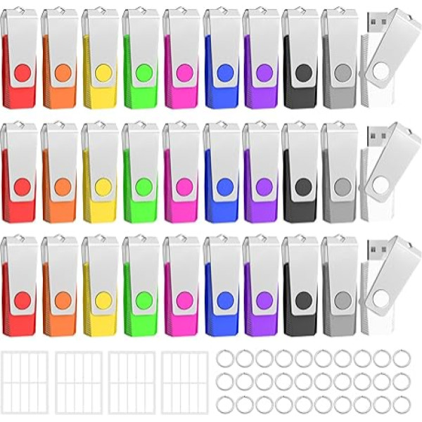 TEWENE USB zibatmiņas 8 GB komplekts ar 100 USB atmiņas zibatmiņām, zibatmiņas diskdziņš, ātrgaitas USB 2.0, daudzkrāsains rotējošais savienojums