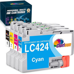 Clorisun LC424 tintes kasetnes, kas ir saderīgas ar Brother LC-424 LC-424VAL Multipack Brother DCP-J1200W DCP-J1200WE printeru kasetnēm (1 melna, 1 zila, 1 dzeltena, 1 magenta, 1 dzeltena, 4 iepakojumi)