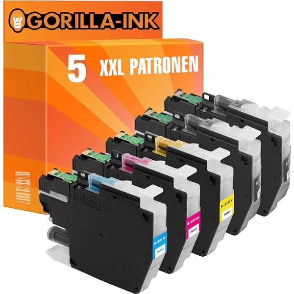 Gorilla-Ink 5 kasetnes XXL saderīgas ar Brother LC-3211 | DCP-J572DW DCP-J772DNW DCP-J772DW DCP-J772DW DCP-J774DW MFC-J491DW MFC-J497DW MFC-J890DW MFC-J895DW