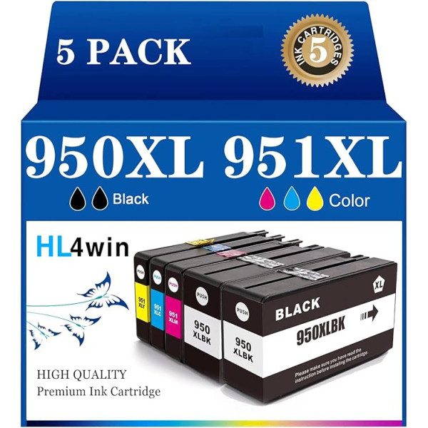 HL4win 950XL 951XL spausdintuvo kasetės, suderinamos su HP 950 XL/951XL, skirtos HP Officejet Pro 8600 spausdintuvo kasetėms, skirtoms Officejet Pro 8610 8620 8100 8615 8625 8630 8640 8660 276dw 5 pakuotės)