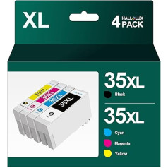 Komplektā 4 35XL tipogrāfijas kasetnes, kas paredzētas Epson 35XL Multipack tintes bloķēšanai, kas saderīgas ar Workforce WF-4720DWF WF-4725DWF WF-4725DWF WF-4730DTWF WF-4740DTWF (1 melna, 1 zilā, 1 magenta, 1 dzeltena)