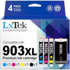 LxTek 903XL Multipack 903 XL printeru kasetnes 903 XL saderīgas ar HP 903 printeru kasetnēm 903 HP Officejet 6950 printeru kasetnēm 6960 Officejet Pro 6970 kasetnēm (melna, ciāna, purpura, dzeltena)