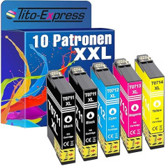 Tito-Express PlatinumSerie ekonomiskais 10 tintes kasetņu komplekts, kas saderīgs ar Epson TE7011-TE7014 XL | Piemērots Workforce PRO WP-4015 DN WP-4020 WP-4095 DN WP-4515 DN WP-4525 DNF WP-4595 DNF