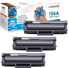 LOSMANN 106A XXL tonera kasetnes (5000 lappušu), kas ir saderīgas ar HP 106A W1106A priekš HP Laser 107a 107r 107w MFP 135a 135r 135w 135w 135wg MFP 137fnw ar mikroshēmu (5x ietilpība, 3 melnas)