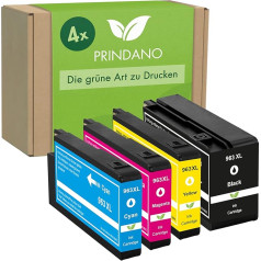 Prindano 4 x printeru kasetnes, kas saderīgas ar HP 963XL 963 XL priekš Officejet Pro 9019 9010 9010 9012 9020 9014 9022 9025 9016 9015 9018 9013 e Multipack (4 iepakojumi, 1 x melna, ciāna, dzeltena, purpura, dzeltena)