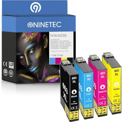 NINETEC 4 printeru kasetnes, kas saderīgas ar Epson 603XL 603 XL Expression Home XP-3150 XP-4155 XP-3100 XP-2150 Workforce WF-2840 WF-2810 XP-4105 XP-4100 XP-3155 XP-3105 XP-2155 XP-4150 (4 iepakojumi)