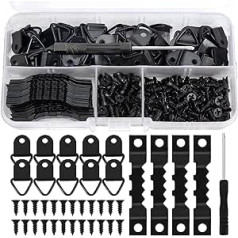 251pcs Picture Frame Hanging Kit Sawtooth Picture Hangers D Ring Picture Hooks with Screws Set Wall Picture Frame Hooks Metal Picture Hanging Hangers for Home Office Picture Hanging - Black
