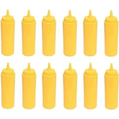 TrueCraftware Set of 12 Squeeze Bottles for Condiments, 8 Oz, Plastic, Sauce, Spreads, Ketchup, Mustard, Mayo, Hot Sauces and Olive Oil, Yellow