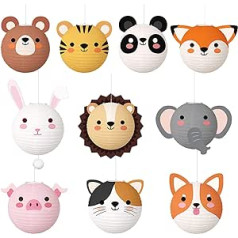 DUGYIRS Pack of 10 Paper Lanterns, Cute Animal Pattern Lantern, 25 cm, Hanging Paper Lanterns for Party, Children's Birthday, Nursery Decoration Accessories