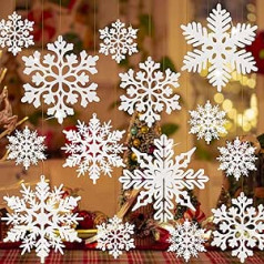 JULMELON Snowflakes Hanging Decoration, Pack of 48 Snowflakes Decoration, Christmas Tree, Snowflakes Ornaments, 4 Different Designs, Snowflakes Decoration for Christmas, Wedding, Party