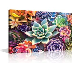 Canvas Wall Art for Living Room Bathroom Wall Decor Colorful Succulents Paintings Ready to Hang Home Decorations for Office Canvas Prints 24x16 Inch