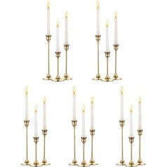 NUPTIO Set of 5 (15 Pieces Brass Gold Metal Taper Candle Holders, Vintage Candle Stand, Centrepiece for Table, Mantle, Wedding, Housewarming Gift, Candle Holder Taper Candle for Christmas Decoration