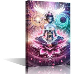 7 Chakra Poster Wall Art Yoga Meditation Studio Hanging Poster Portrait Canvas Abstract Buddha Prints Paintings Stretched and Framed Ready to Hang (60x90cm)