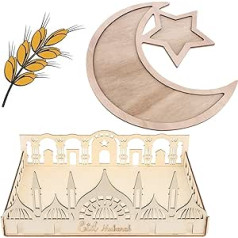 TIANTIAN Ramadāna paplāte, šķīvis mājām, Eids Mubaraks, ballīte, ēdiens, rezultātu tablo, mēness, zvaigznes un mošejas stils, koka paplāte, mākslas darbi Ramadānam, galda dekorēšana