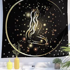 Berkin Arts Decor Gobelēns Zelta zvaigznāji Zodiaka stila simboli Sienas piekaramie gobelēni Estētisks fons Jaunava Populārs Smieklīgs biroja viesistabai 150 x 200 cm