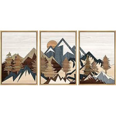 SIGNFORD Mountain Pictures, Abstract Pictures, Pictures with Frame, Rustic Pictures, Living Room Pictures, Bathroom Pictures, Landscape Pictures with Frame, Framed Pictures Nature - 41 x 61 cm x 3